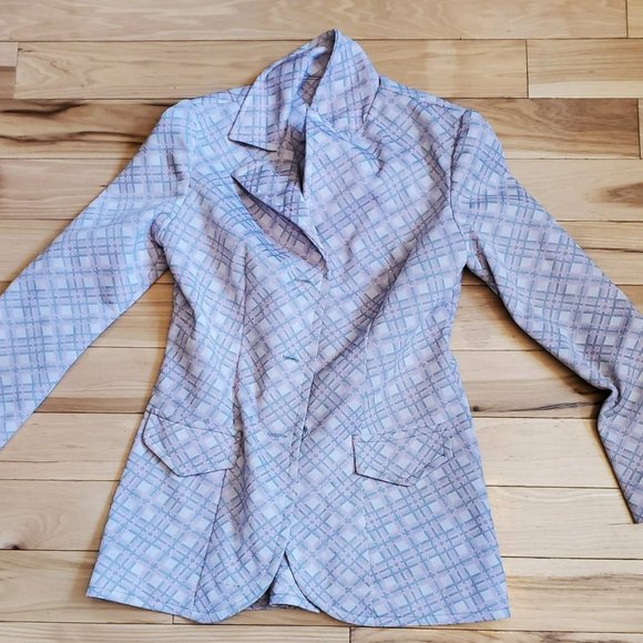 Vintage 70s Pink and Grey Plaid Poly Blazer by Country Set Sz Small - Picture 15 of 15